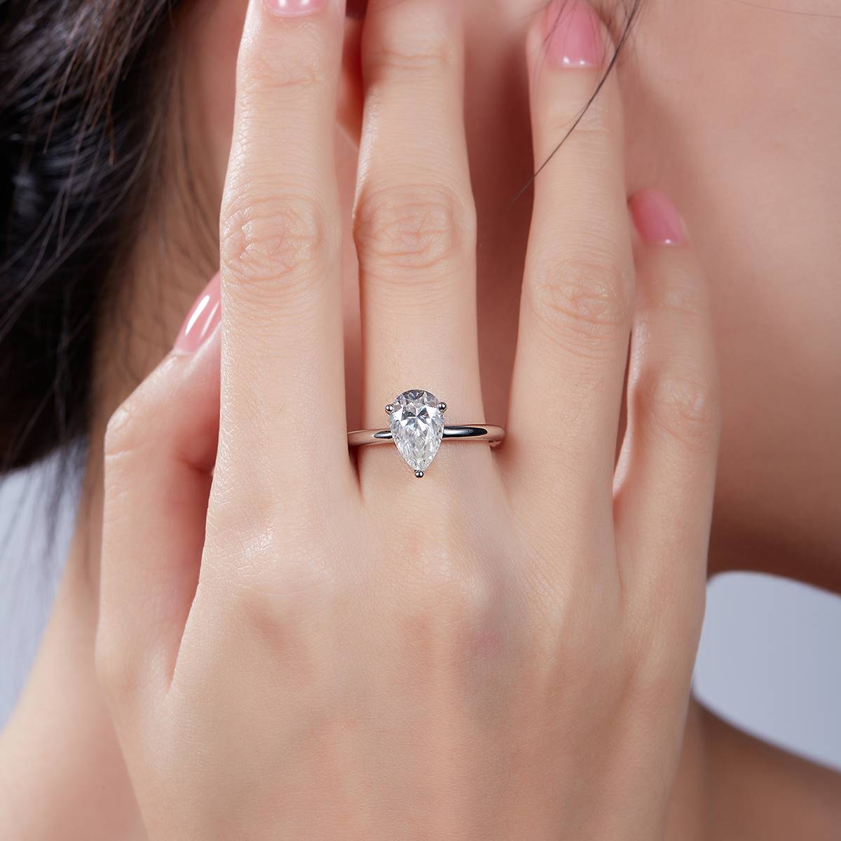 Classic pear shaped S925 silver plated white gold moissanite diamond women's ring 3.0 carats D-class